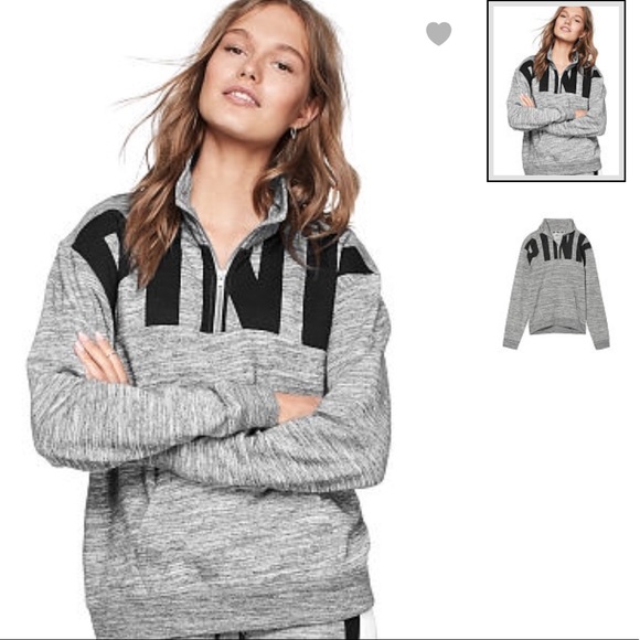 PINK Victoria's Secret Sweaters - ❌SOLD❌VS Pink Gray&Black Quarter Zip Sweater, NWT